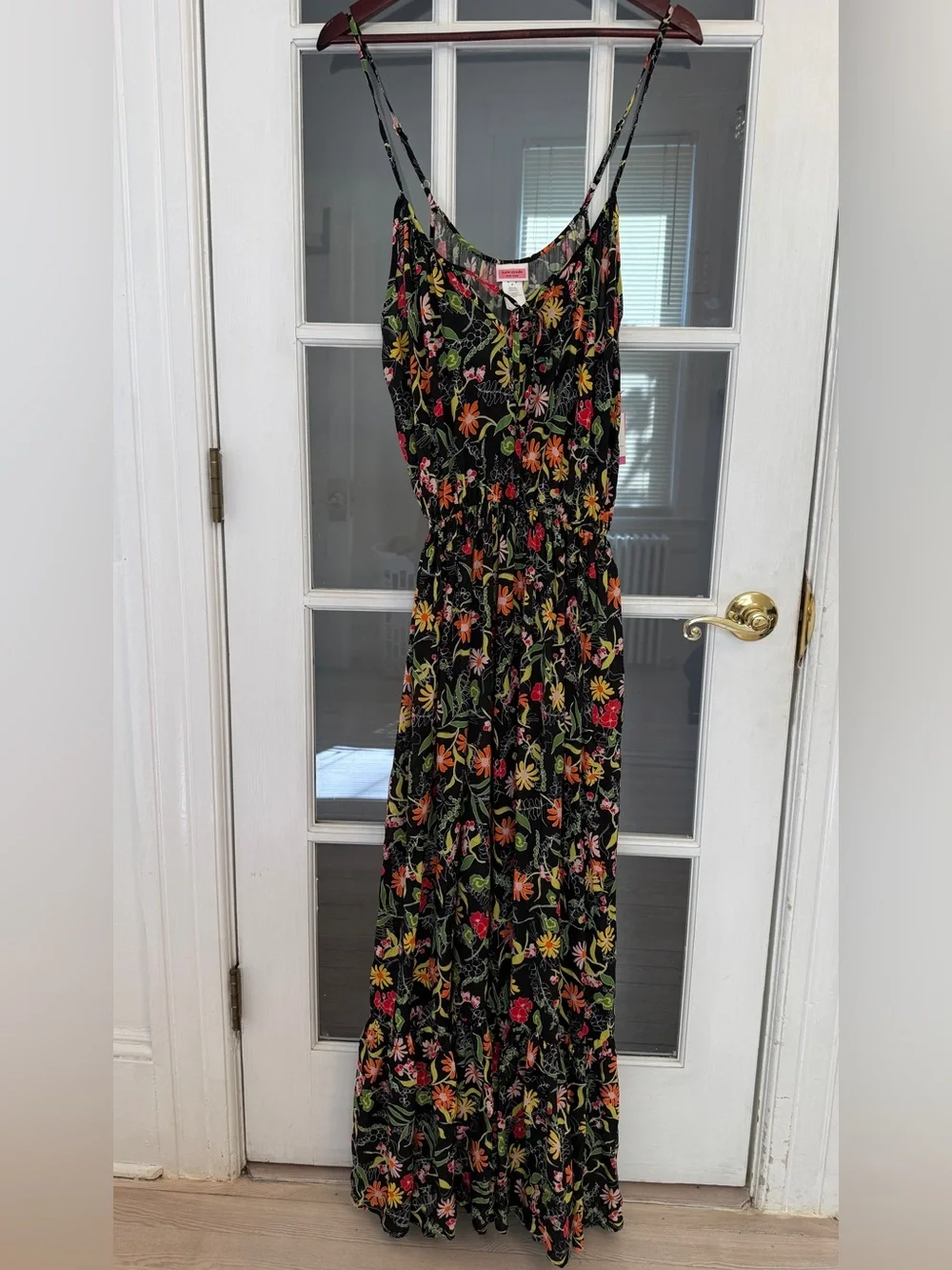 KATE SPADE Women's Black Multicolor Floral Print Sleeveless Maxi Dress Size M